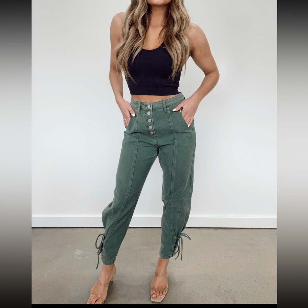 Perfect condition olive green lace up denim pants